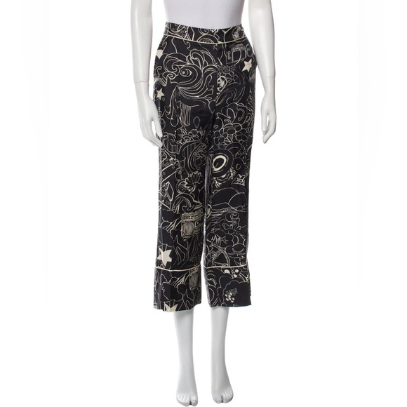 Zimmermann Silk Wide Leg Pants Cropped Printed Black Size AU 1 (US M or 6) - Picture 1 of 10